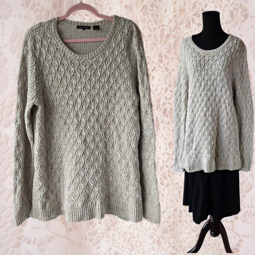 Jeanne Pierre Oatmeal Beige XXL Cotton Cable Knit Tunic Sweater Boho Classic